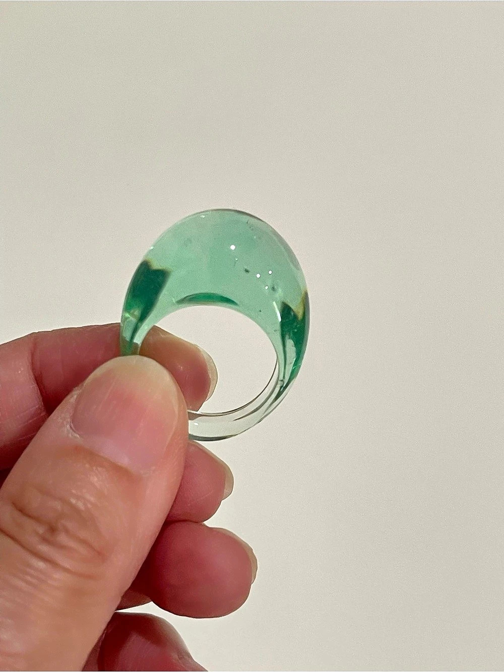 Statement translucent sea green resin ring
